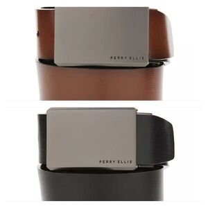 NEW Perry Ellis Portfolio Men's Plaque Reversible Leather Belt 40/100